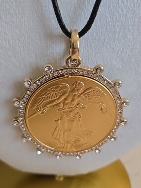 Lrg Gold Angel coin (2") custom piece medallion w/pearl accents & crysta…